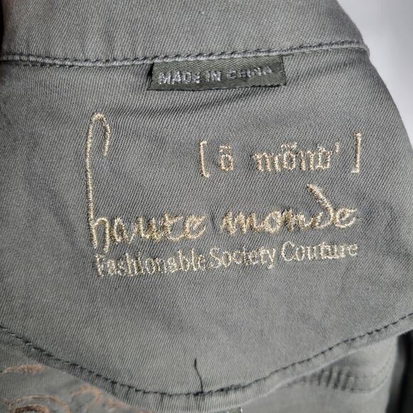 Haute Monde Raw Hem Dragon Embroidered Green Fringe Denim Jacket Womens Small - Picture 6 of 10